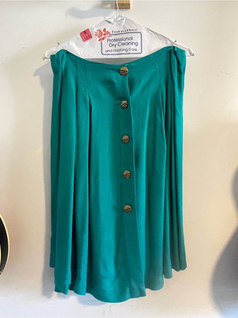 Teal Circle Skirt with Wood Front Buttons